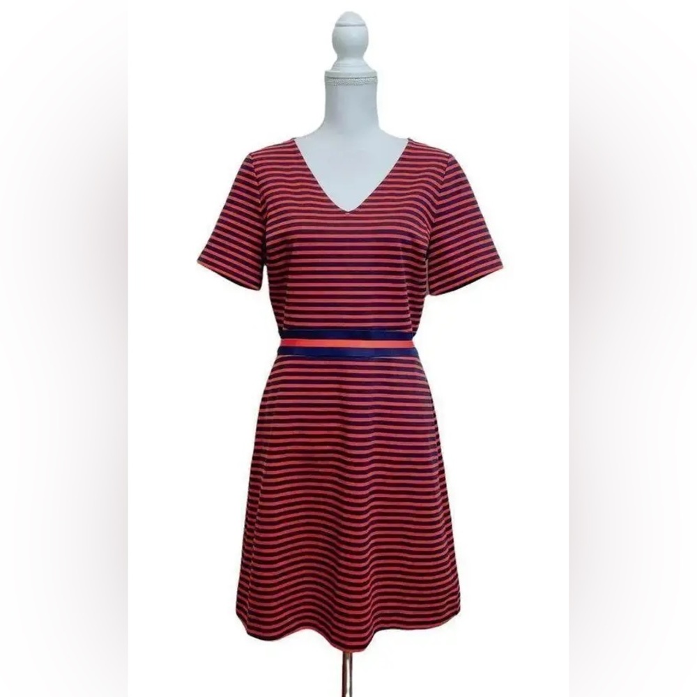 Draper James | Nassau Red & Blue Striped V Neck Ponte Knit Dress XS - Picture 3 of 11